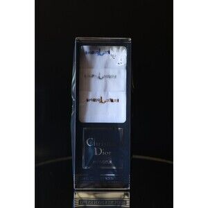 Vtg Christian Dior Monsieur 3 Mens Handkerchiefs Set New Open Box Embroidered